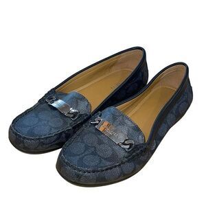 COACH Signature Olive 7.5 B Jacquard Black &‎ Smoke Women's Driving Loafer Logo